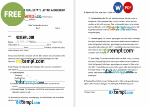 free pennsylvania real estate listing agreement template, Word and PDF format