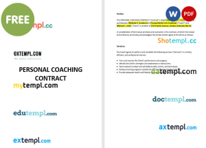 free personal coaching contract template, Word and PDF format