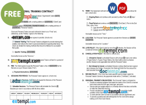 free personal training contract template, Word and PDF format