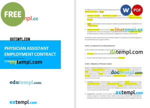 free physician assistant employment contract template, Word and PDF format