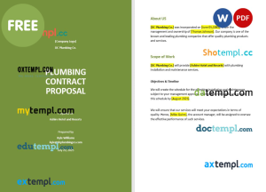 free plumbing contract proposal template, Word and PDF format