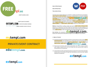 free private event contract template, Word and PDF format