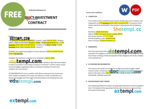 free product investment contract template, Word and PDF format