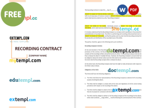 free recording contract template, Word and PDF format