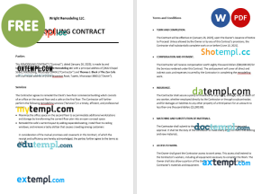 free remodeling contract template, Word and PDF format