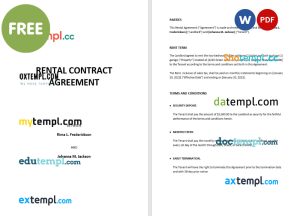 free rental contract agreement template, Word and PDF format