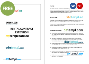 free rental contract extension agreement template, Word and PDF format