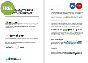 free restaurant billing services contract template, Word and PDF format