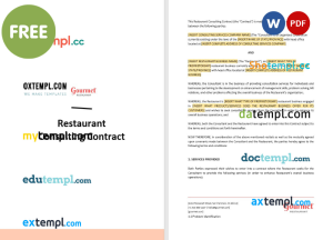 free restaurant consulting contract template, Word and PDF format