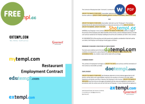 free restaurant employment template, Word and PDF format