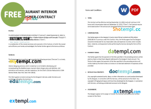 free restaurant interior design contract template, Word and PDF format