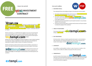 free restaurant investment contract template, Word and PDF format