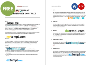 free restaurant maintenance contract template, Word and PDF format