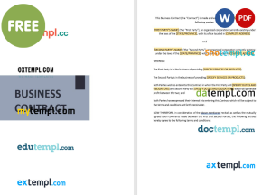 free sample business contract template, Word and PDF format