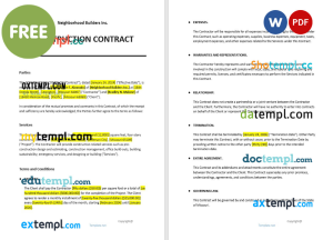 free sample construction contract template, Word and PDF format
