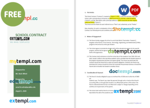 free sample school contract template, Word and PDF format