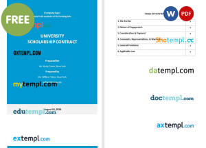 free sample university contract template, Word and PDF format