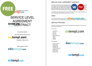 free service level agreement contract template, Word and PDF format