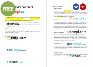 free simple service contract template, Word and PDF format