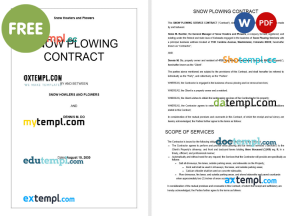 free snow plowing contract template, Word and PDF format