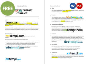 free software support contract template, Word and PDF format
