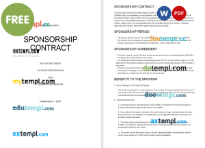 free sponsorship contract template, Word and PDF format
