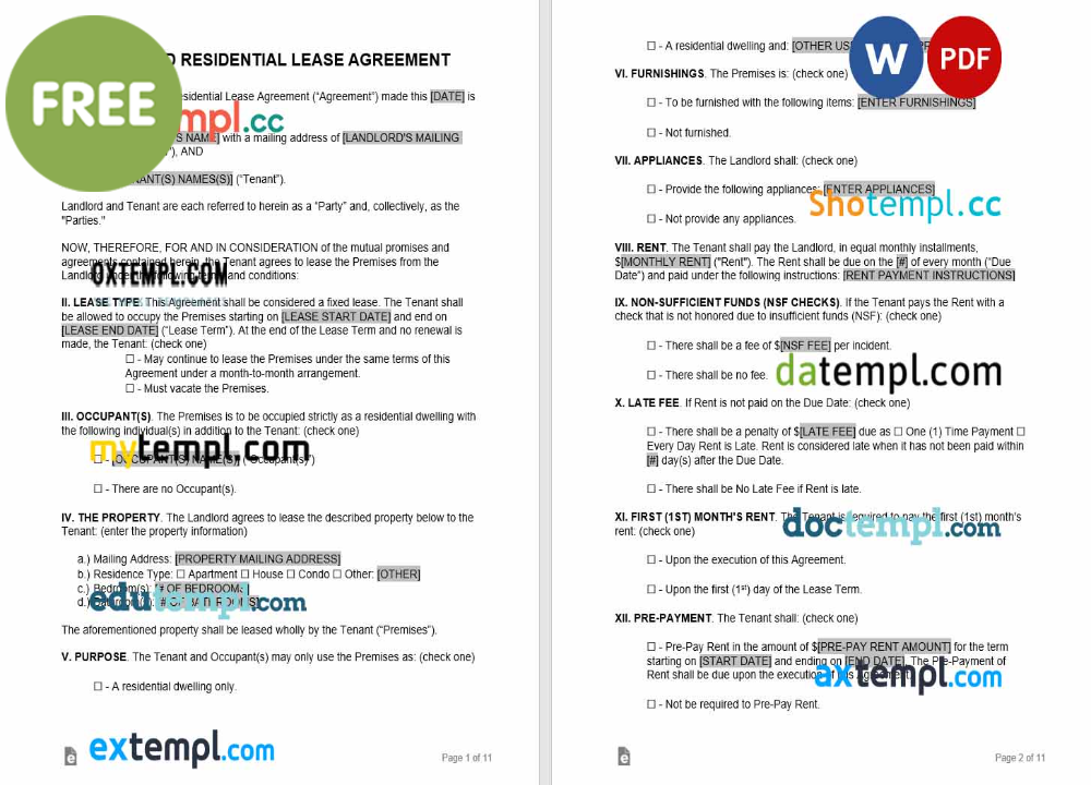 Free Standard Residential Lease Agreement Template Word And PDF Format Free Standard Residential Lease Agreement Template Word And PDF Format