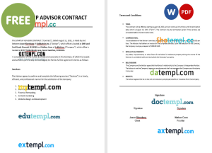 free startup advisor contract template, Word and PDF format