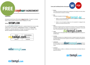free startup company contract template, Word and PDF format