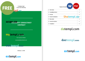 free university consultancy contract template, Word and PDF format