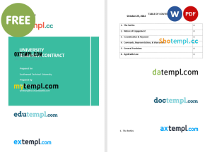 free university research contract template, Word and PDF format