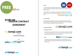 free vendor contract agreement template, Word and PDF format