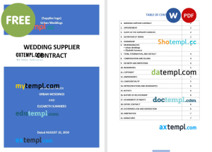 free wedding supplier contract template, Word and PDF format
