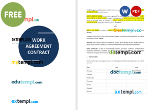 free work agreement contract template, Word and PDF format
