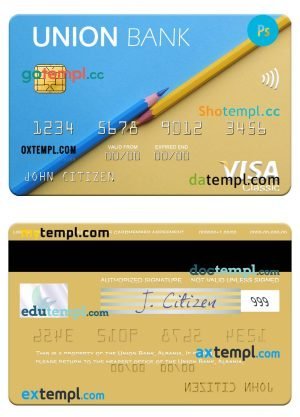 Albania Union Bank visa card template in PSD format