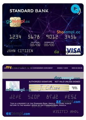 Angola Standard Bank visa card template in PSD format