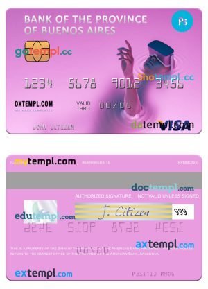 Argentina Bank of the Province of Buenos Aires visa card template in PSD format