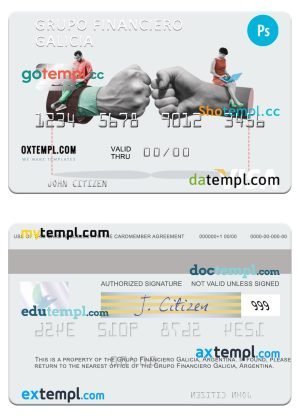 Argentina Grupo Financiero Galicia visa card template in PSD format
