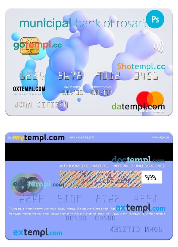 Argentina Municipal Bank of Rosario mastercard template in PSD format