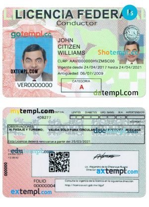 Mexico driving license template in PSD format, with fonts