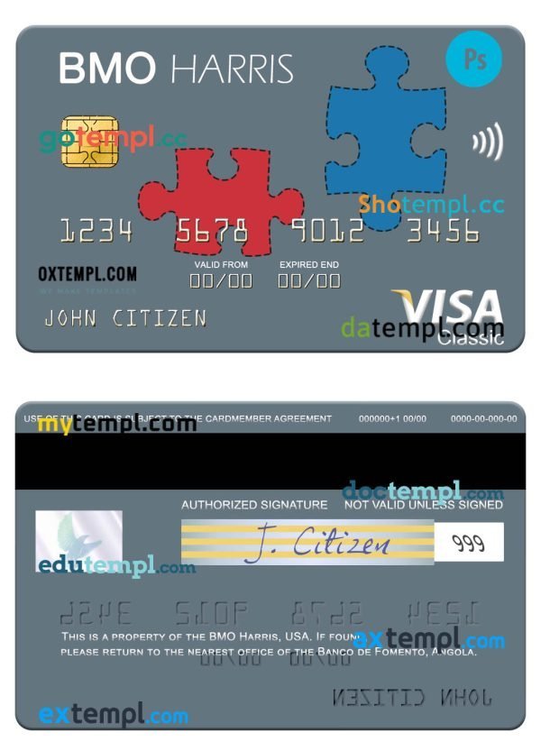 USA BMO Harris Bank visa card template in PSD format