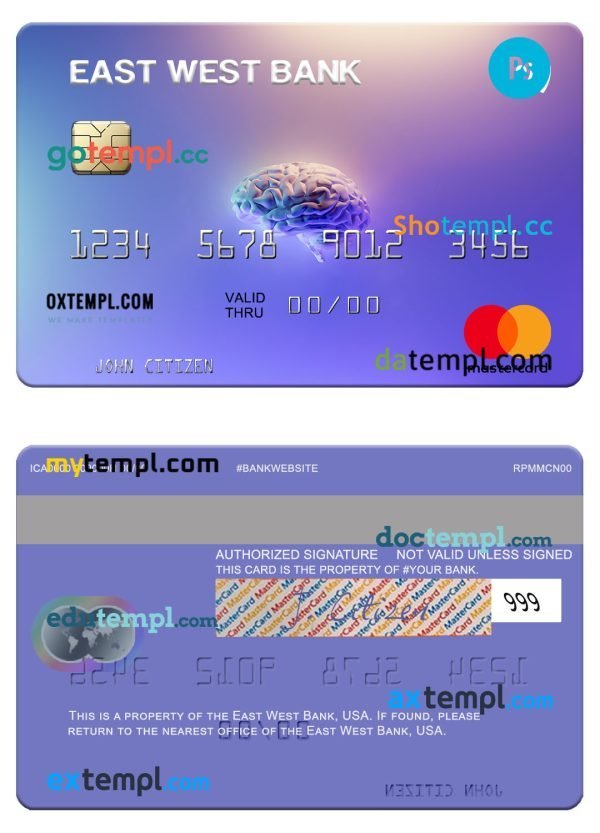 USA East West Bank mastercard template in PSD format