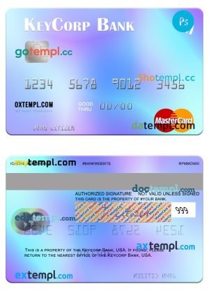 USA KeyCorp Bank mastercard template in PSD format