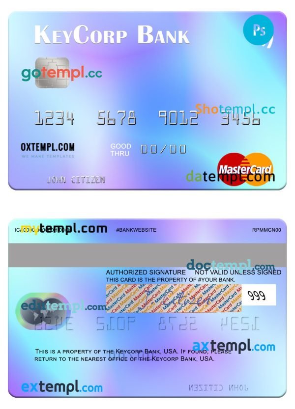 USA KeyCorp Bank mastercard template in PSD format