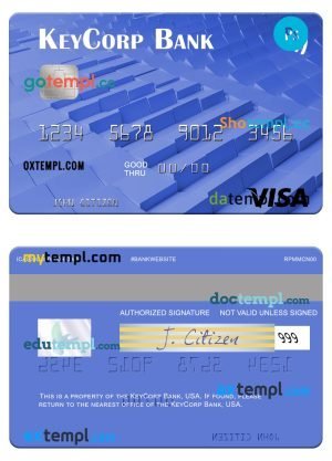 USA KeyCorp Bank visa card template in PSD format