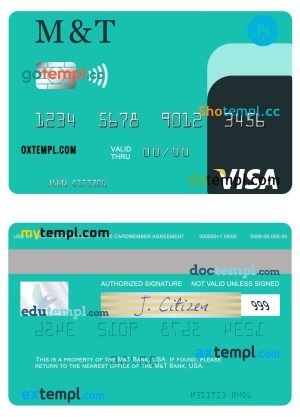 USA M&T Bank visa card template in PSD format