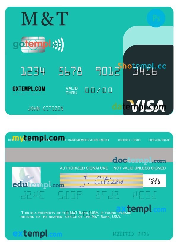 USA M&T Bank visa card template in PSD format