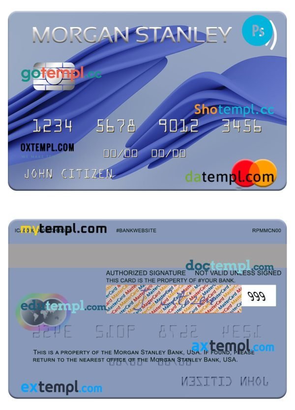 USA Morgan Stanley Bank mastercard template in PSD format