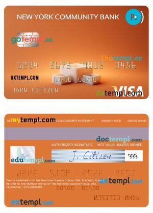USA New York Community Bank visa card template in PSD format