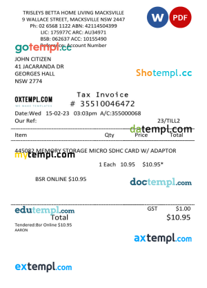 Sample Service Invoice template in word and pdf format